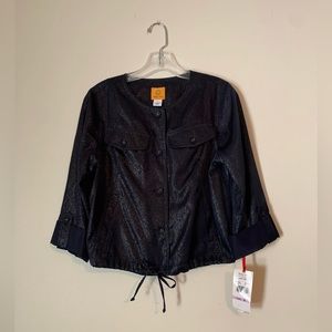 NWT! Ruby Rd Women’s Navy Sparkle Blouse w/Drawstring Waist & 3/4 Sleeve ~ Sz 6